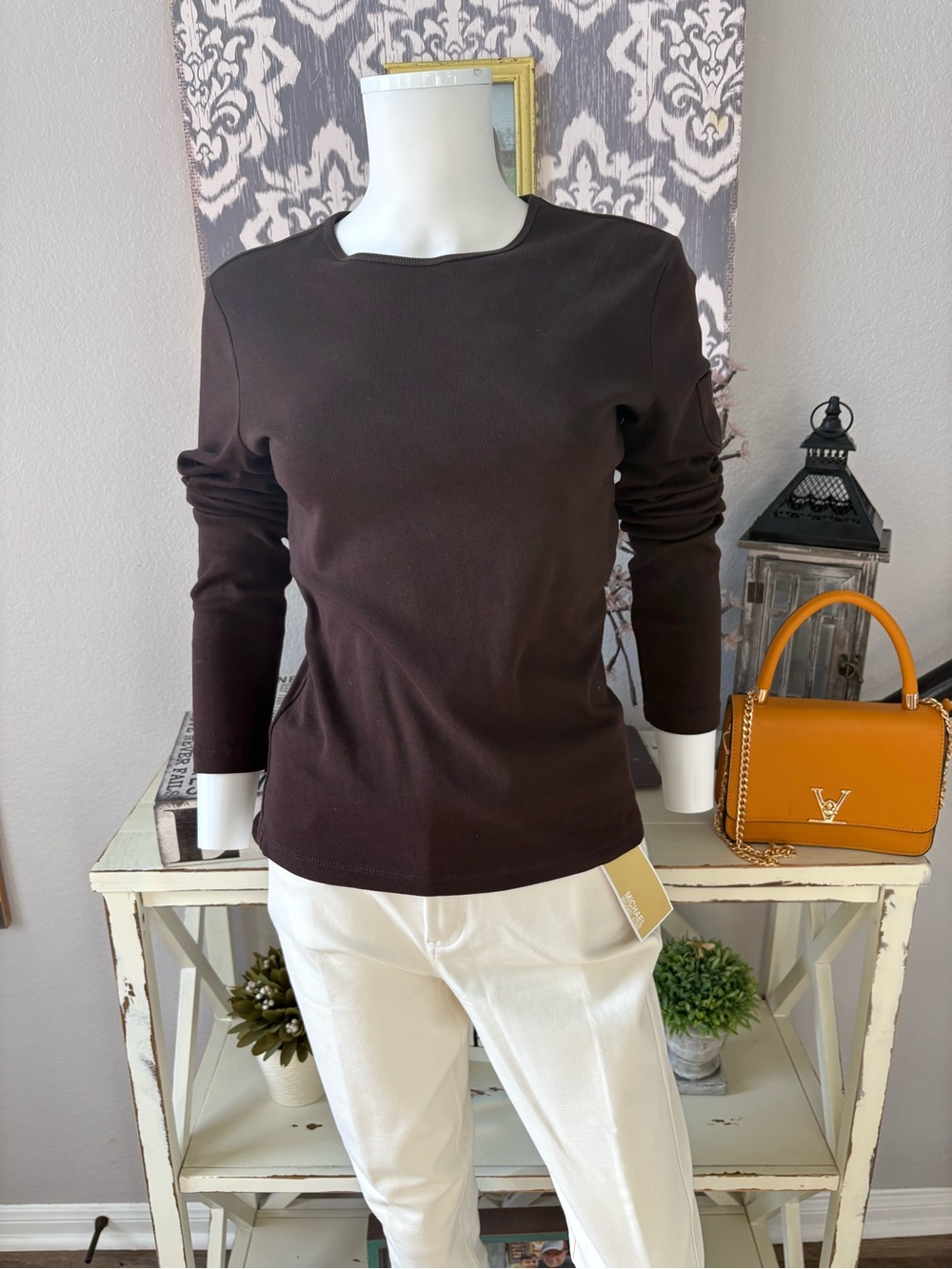 Lauren Ralph Lauren Chocolate Brown Long-Sleeve Crewneck Top